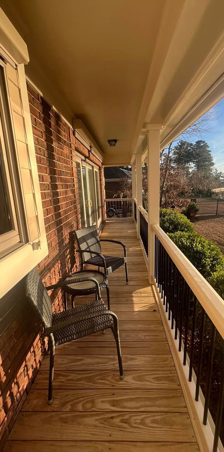custom built porch with chairs